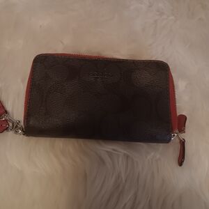 Coach Dark Brown and Red Wallet